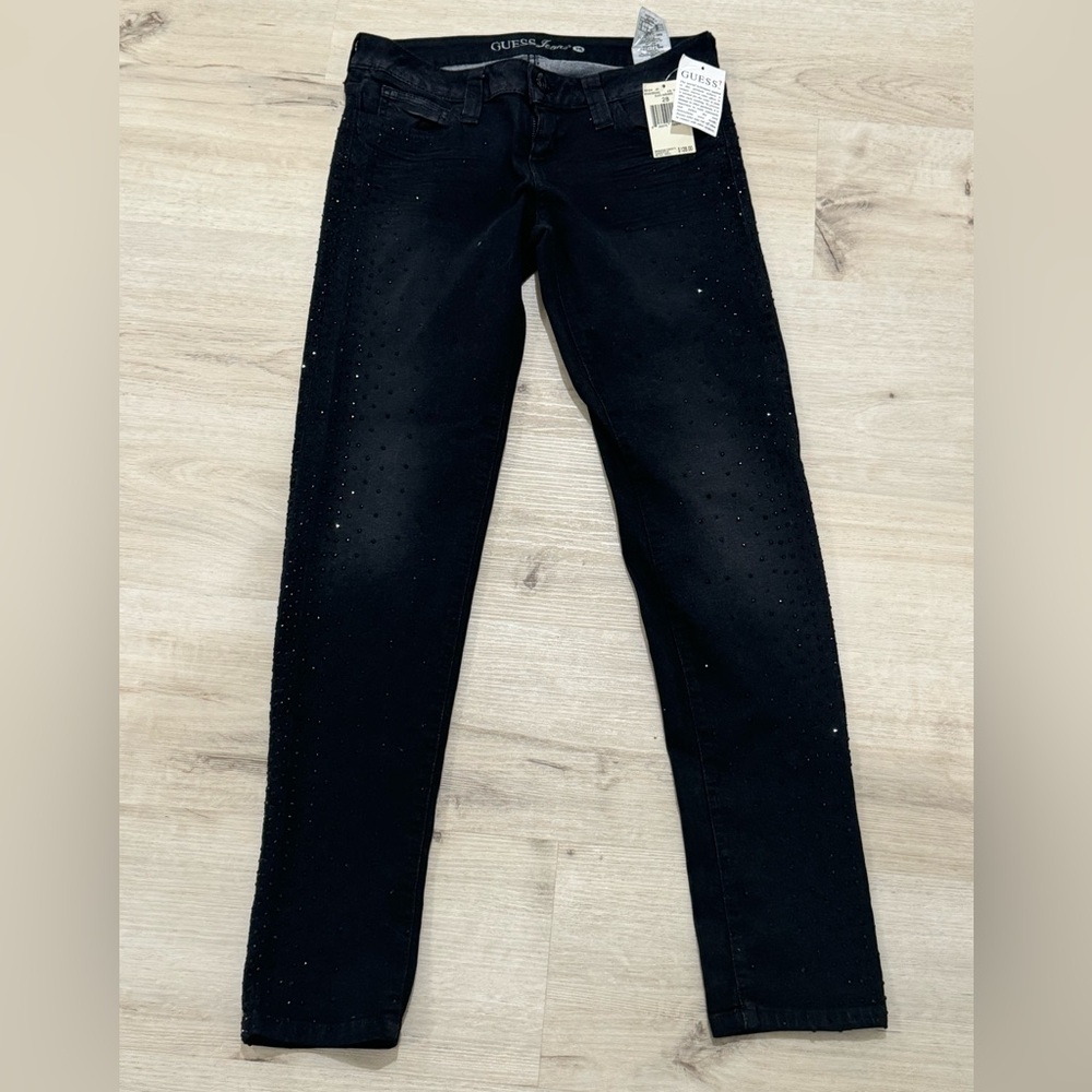 Guess women black stretch jeans with rhinestones size 28